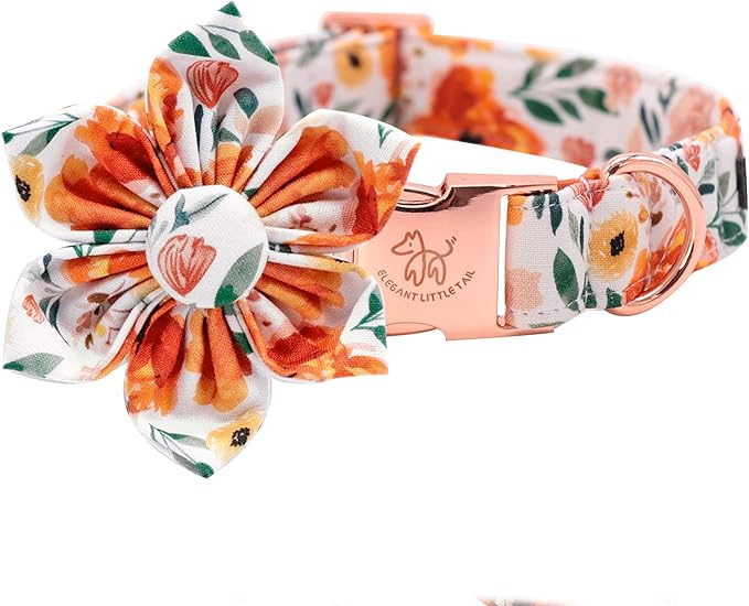 Elegant little tail Floral Girl Dog Collar for Female Dogs, Pet Collar Adjustable Dog Collars with Flower Gift for Medium Dogs