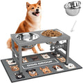 Elevated Dog Bowls, 10" Tall Height, Raised Bowl Stand with 2 Stainless Steel Food Feeder Bowls (58oz) and Spill-Proof Mat for Medium Large and Small Breeds, Grey