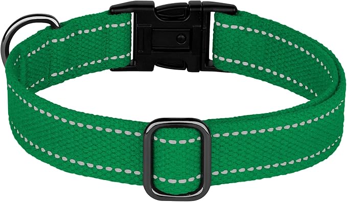 Personalized Dog Collar with Engraved Metal Buckle Reflective Cotton Custom Collar for Dogs Puppy with Name and Phone Number 8 Colors, 4 Sizes (Green, L, 15"-19")