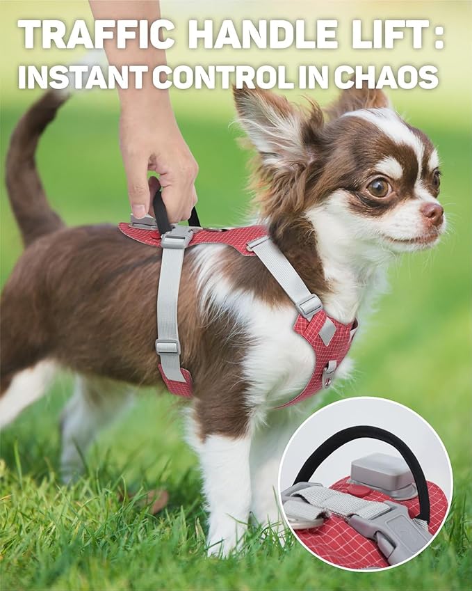 TagME No Pull Dog Harness with 2 Leash Clips,Lightweight & Visible for All-Day Walking,No Choke Pet Vest Includes AirTag Holder for Puppy,Melon Red