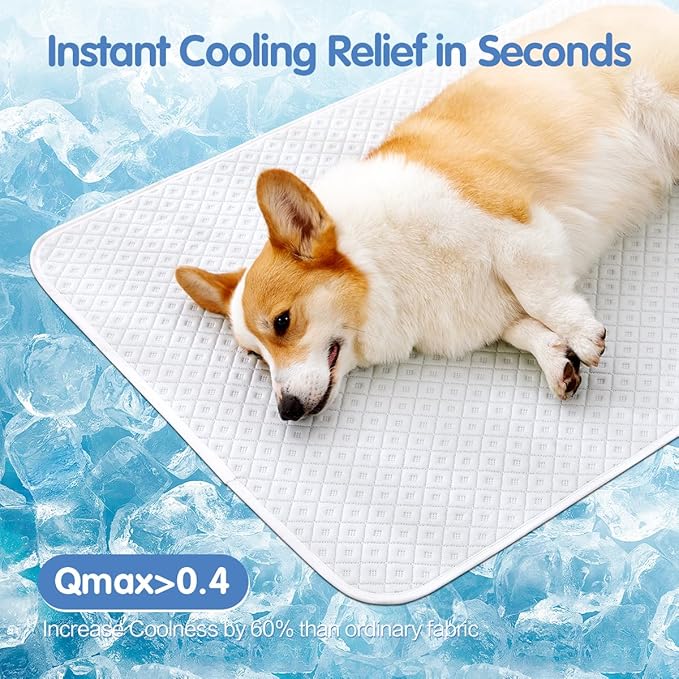 Dog Cooling Mat - Instant Cooling Pet Bed for Dogs & Cats, 6-12°F Drop, Non-Toxic & Machine Washable, Anti-Slip Bottom, Cool Mat for Indoor & Travel Use Light Gray 24" x 18"
