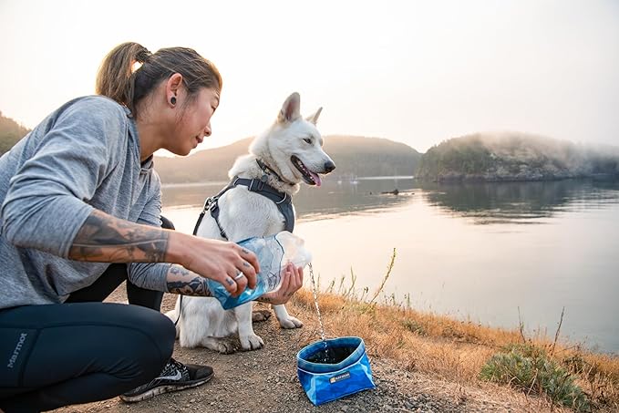 Ruffwear, Quencher Collapsible Dog Bowl, Packable Food & Water Bowl with Waterproof Lining, Water-Resistant Shell, & Reflective Trim, Lightweight, 4.2 Cups (1 L), Moonlight Mountains, Medium