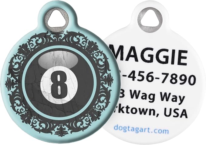 Dog Tag Art Vintage-Retro ’60s Mod Custom Pet ID Tag for Dogs and Cats, Personalized Dog Tag with Customized Identification Info, Victorian 8 Ball, Large (1.25" Diameter)