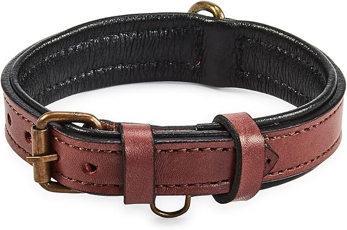 Real Leather Dog Collar Padded Soft Interiors with Premium Vintage Look Handcrafted Heavy Duty with Tag Ring for Small Medium and Large Pets (Small (1" Wide for 10.75" - 13.75" Neck), Oxblood)