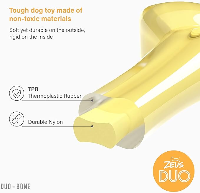 ZEUS Duo Bone Strong Dog Chew Toy for Active Chewers, Long Lasting Coconut Scent, Yellow (96273)