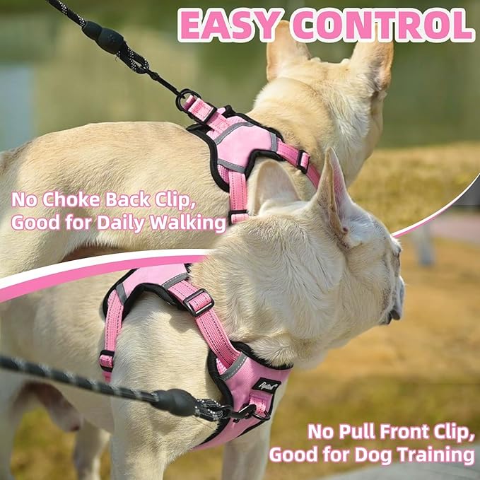 PUPTECK No Pull Dog Harness Small Sized Dog, Adjustable Reflective Escape Proof Easy Control, Comfortable Soft Padded Step in Pet Vest Harness, Pink, S