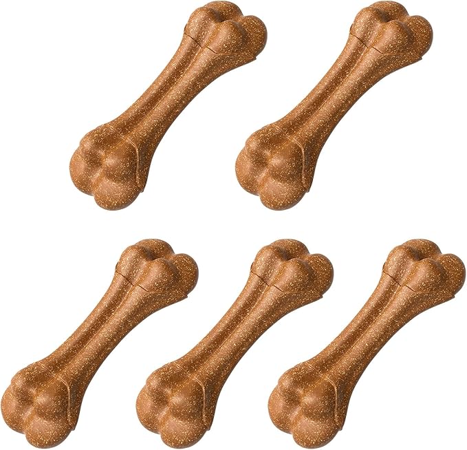 SCHITEC Dog Bone Chew Toys for Small & Medium Dogs, Beef Flavor Teething Toy, Durable Dog Toys for Aggressive Chewers, Teeth Cleaning, 5Pcs