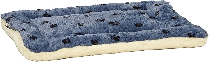 MidWest Homes for Pets QuietTime Reversible Paw Print Pet Bed, Soft Faux Fur & Fleece 36-Inch Crate Mat for Medium to Large Dogs, Machine Washable, Blue and Cream