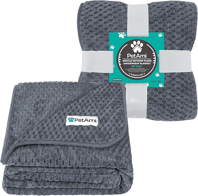 PetAmi Waterproof Dog Blanket, Leakproof Puppy Blanket for Small Medium Dogs, Furniture Sofa Couch Cover Protector, Fleece Pet Throw for Indoor Cat Kitten, Reversible Washable Soft Plush, 24x32 Gray