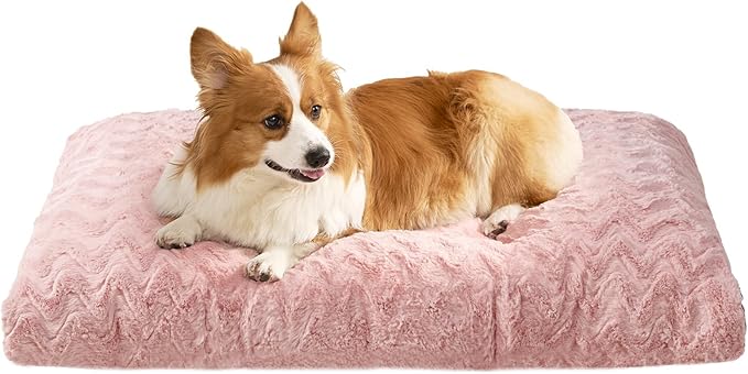 EHEYCIGA Washable Large Dog Bed for Crate 35x23 Inch, Reversible Kennel Pad for Dogs Weight Up to 45 lbs, Plush and Comfy Pet Sleeping Mat, Pink