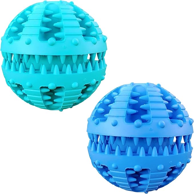 2 Pcs Dog Toy Teeth Ball,Dog Puzzle Toy,Treat Dispensing Dog Toys,Non Toxic Tear Resistant Natural Rubber Toy Ball for Pet Teeth Cleaning/Chewing/Playing/Training (Blue+Blue, 2.36in)