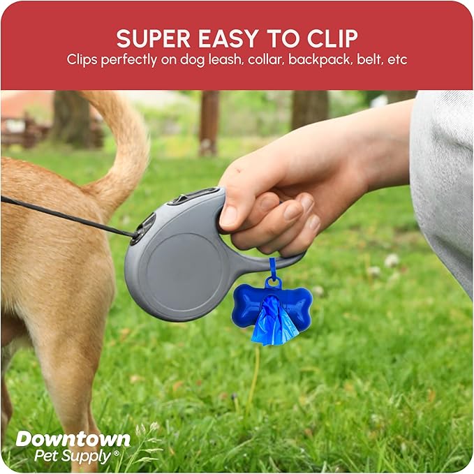 Downtown Pet Supply Poop Bags for Dogs with Dispenser, 500 Count - Leak-Proof Dog Waste Bags and Bone-Shaped Dog Poop Bags Holder for Leash - Rainbow of Colors, 12.5" x 8.5"