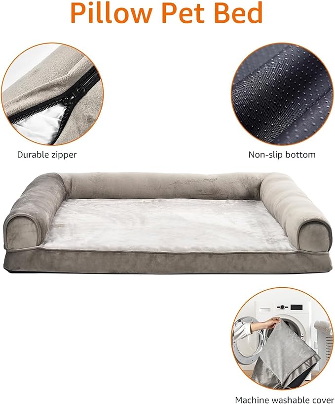 Amazon Basics Dog Bed with Cooling Gel Memory Foam, Pressure-Relief Support for Dogs up to 30lbs, Non-Slip Bottom, Machine Washable Cover, Medium Sized (30" x 20"), Taupe
