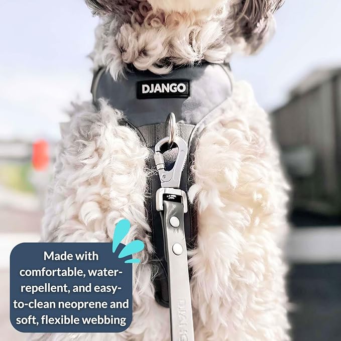 DJANGO Tahoe No Pull Dog Harness – Escape-Proof Dog Harness for Large Dogs with Front & Back Clips for Everyday Use – Adjustable, Padded, Reflective, Secure Fit, Easy On/Off – Poppy Seed Gray, XL