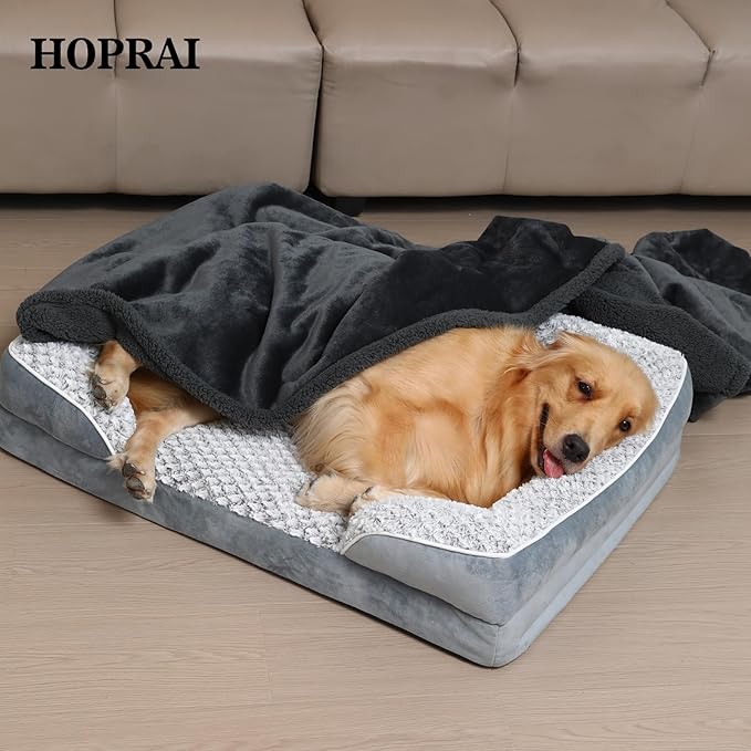 Waterproof Pet Blanket for Medium Large Dogs Washable Fluffy Thick Jacquard Shag Fleece Warm Sherpa Pet Blanket Cats Puppy Couch Protection (Gray XXL85*85inches)