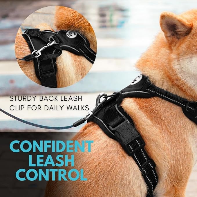 Ziggy Pet Dog Harness Adjustable Nylon Mesh Vest with Leash Clips (Black, Extra Large)