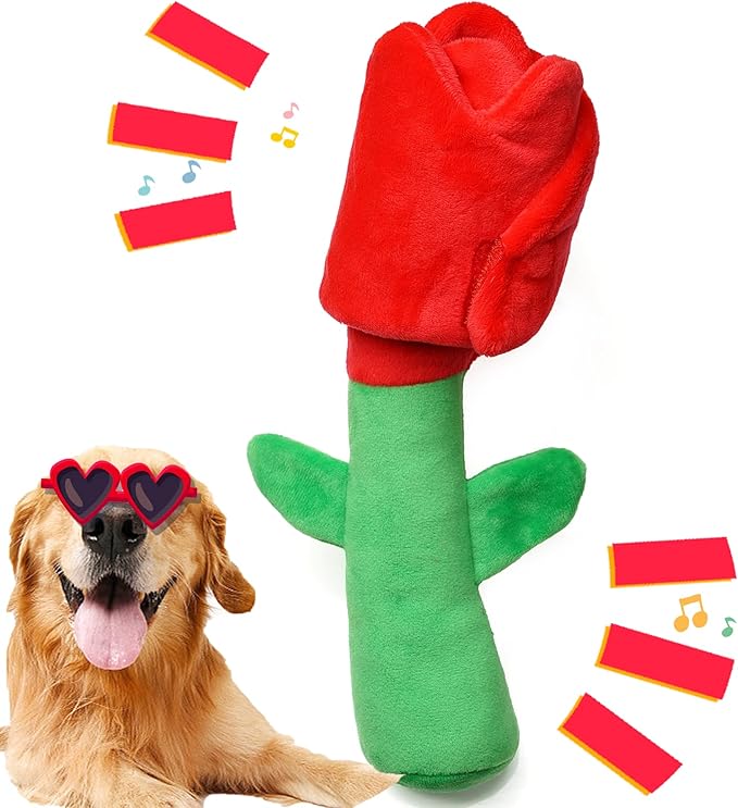 Rose Dog Toys for Puzzle, Dog Birthday Toy Enrichment Squeaky Crinkle Treat Dispensing Toy for Small Medium Breed Puppy