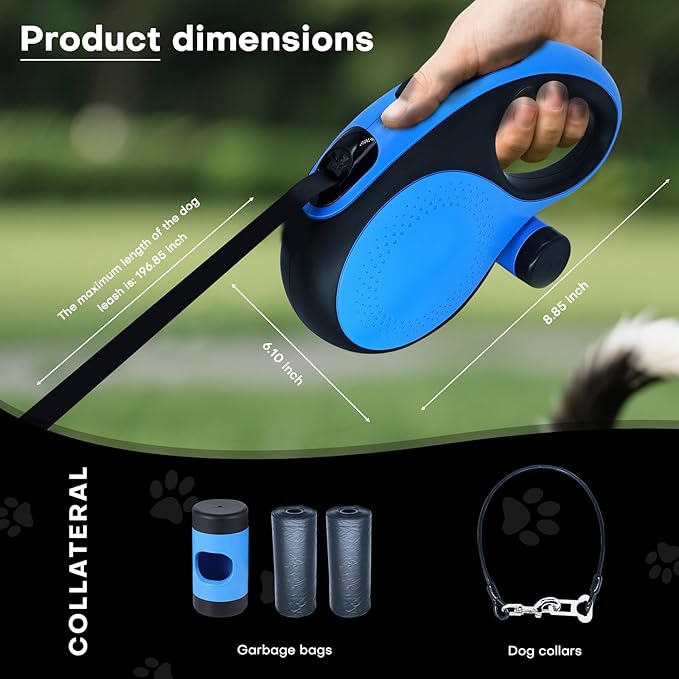 Retractable Dog Leash with Chew Proof Cable,26Ft Heavy Duty Dog Leash for Medium Large Dogs up to 110lbs,360°No Tangle,One-Handed Brake,Pause,Lock(Blue)