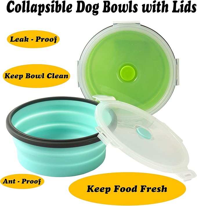 Large Collapsible 40 OZ Travel Dog Bowls, 2 Pack with Lids, Foldable Silicone Food & Water Bowl for Large Dogs, Lightweight & Leak Proof, Perfect for Outdoor Travel, Camping & Hiking