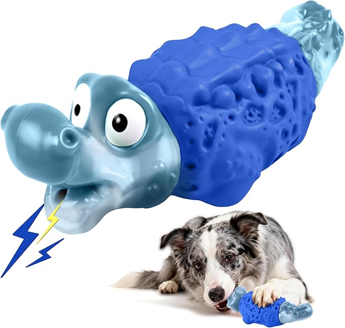 FurtasticiFinds Dog Chew Toys for Aggressive Chewers, Tough Squeaky Dog Toy for Large Medium Dogs, Bacon Flavor Nylon & Natural Rubber, Dental Care Interactive Dog Toys to Reduce Boredom, Royal Blue