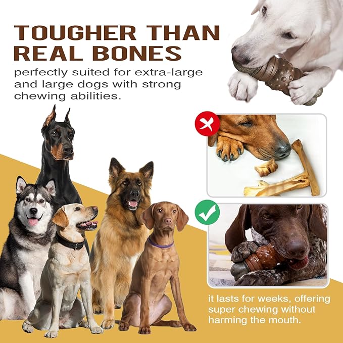 Dog Bones for Aggressive Chewers Dog Chew Toys Bully Sticks Dog Gifts for Large Dogs Bones Teeth Cleaning Squeaky Sounds Toys Indoor Outdoor Relieving Boredom
