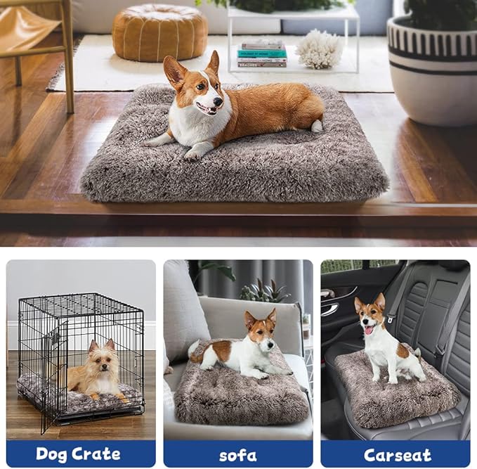 ULIGOTA Dog Bed Crate Pad Plush Soft Dog Crate Bed for Medium Dogs and Cats Washable Anti-Slip Kennel Crate Mats for Sleeping and Anti Anxiety M