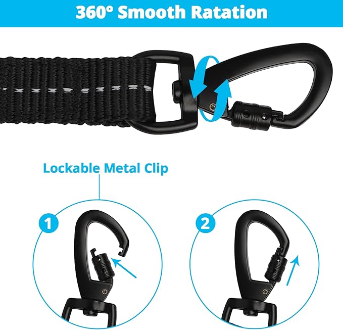 Long Dog Leash 20 FT: Heavy Duty Rope Leashes for Dogs Training with Swivel Lockable Hook Reflective Threads Bungee and Padded Handle - Dog Lead for Large Small Medium Dogs Outside Walking Hiking Blue