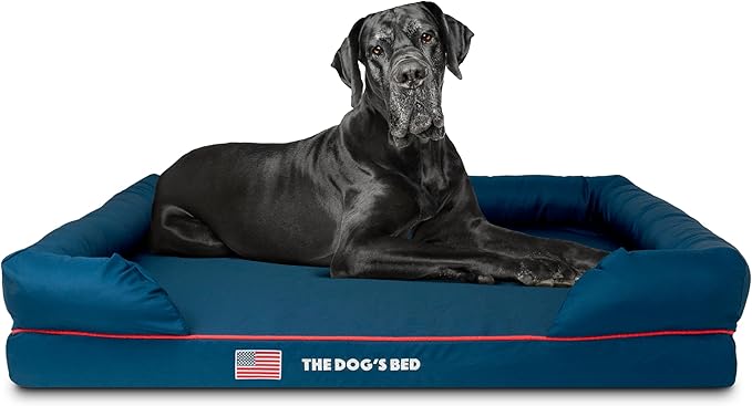 The Dog’s Bed Orthopedic Memory Foam Dog Bed with Bolsters, Oxford Fabric, Blue with Dark Red Trim, XXL