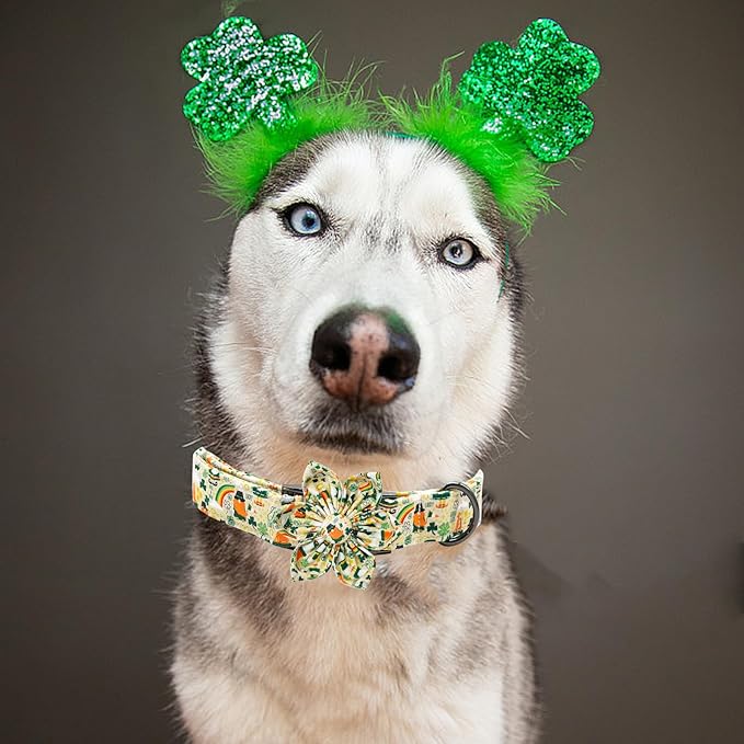 Elegant little tail St. Patrick's Dog Collar, Green Clover Dog Collars Cute Pet Gift Cute Puppy Flower Adjustable Pet Collars for X-Small Dogs