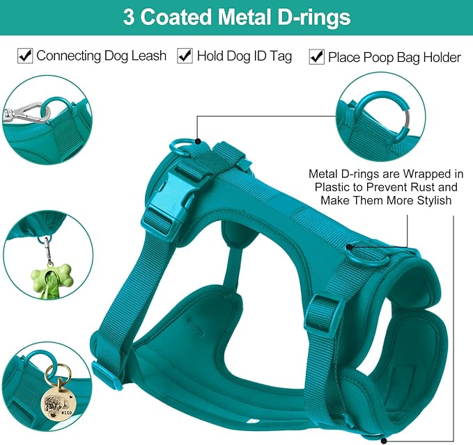 Wisedog No Pull Lightweight Dog Vest Harness with Soft and Comfortable Cushion, Breathable Mesh, for Small Medium Large Dogs Walking (M(Neck: 11.81"-18.11";Chest: 18.11"-27.95"), Emerald Green)