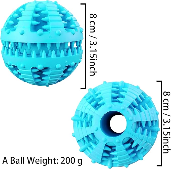 2 Pcs Dog Toy Teeth Ball,Dog Puzzle Toy,Treat Dispensing Dog Toys,Non Toxic Tear Resistant Natural Rubber Toy Ball for Pet Teeth Cleaning/Chewing/Playing/Training (Blue+Blue, 3.15in)