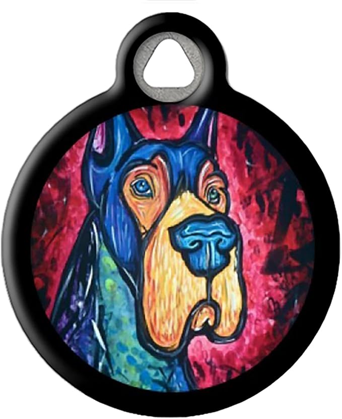Dog Tag Art Colorful Great Dane Personalized Dog Breed Pet Tags for Dogs, Silent Dog Tag with Customized Identification Information - Small .875" Diameter