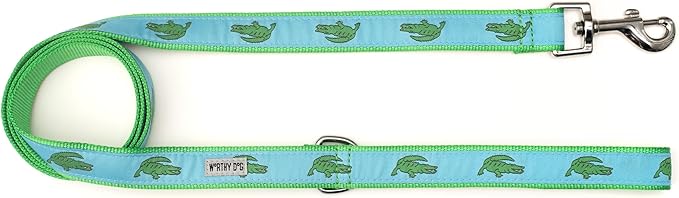 THE WORTHY DOG 5 FT Nylon Dog Leash for Medium to Large Dogs, Metal Quick Clip, Alligators Pattern, Blue, Large