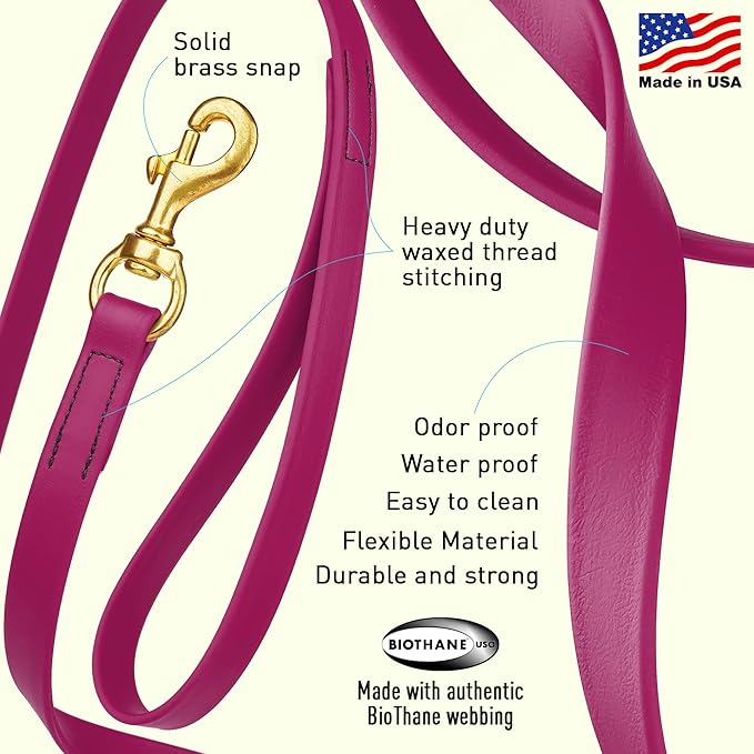 Viper Biothane K9 Working Dog Leash Waterproof Lead for Tracking Training Schutzhund Odor-Proof Long Line with Solid Brass Snap for Puppy Medium and Large Dogs, 10ft Magenta Pink