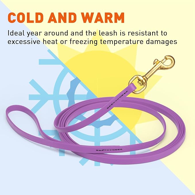 Viper Biothane K9 Working Dog Leash Waterproof Lead for Tracking Training Schutzhund Odor-Proof Long Line with Solid Brass Snap for Puppy Medium and Large Dogs, 20ft Amethyst Purple