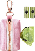 ARING PET Velvet Dog Waste Bag Dispenser, Pink Doggy Poop Bags Holders Attach to Any Leashes, Portable Washable Pet Waste Pouch Dispenser with Metal Zipper