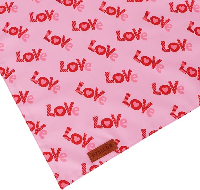 PTDECOR Valentine Dog Bandanas, Reversible Red Pink Valentine Pet Scarf, Premium Durable Fabric, Love and Heart Bandanas for Medium Large Dogs (Large)