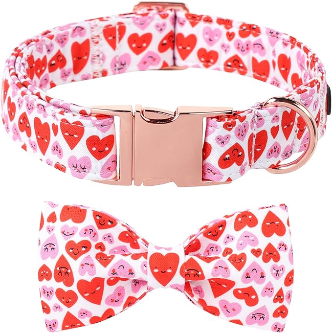 Lionet Paws Valentine's Dog Collar, Cute Pink Heart Dog Collar for Small Dogs, Adjustable Cotton Love Pet Puppy Collars for Small Dogs