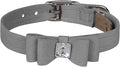 Susan Lanci Designs Ultrasuede Premium Dog Collar with Big Bow, Platinum, X-Large