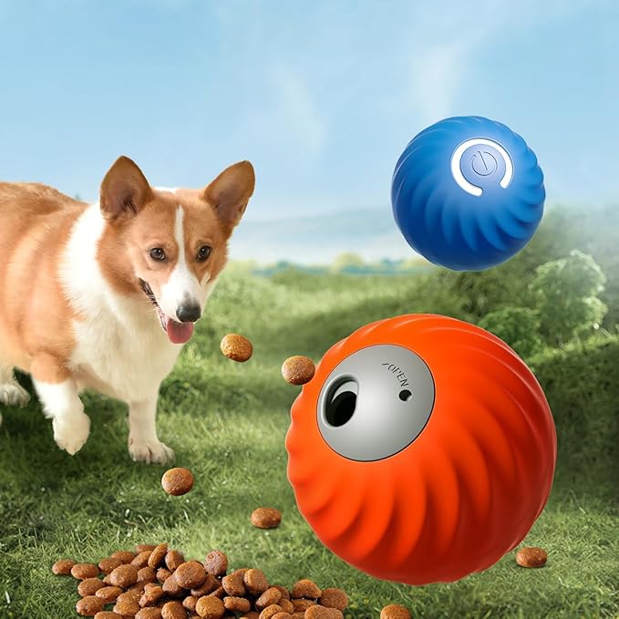 Interactive Pet Food Dispensing Ball, Electronic Treat Puzzle Toy for Dogs, 2.83 Inch Diameter, USB Type-C Charging (Blue)