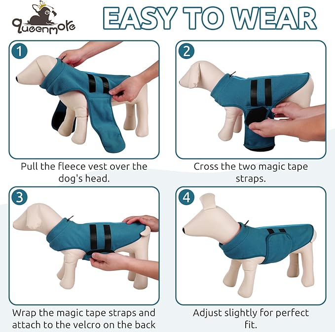 Queenmore Large Dog Sweaters, Soft Fleece Vest Pullover Dog Jacket with Leash Hole, Warm Winter Dog Clothes Cold Weather Doggy Dachshund Sweater for Large Dogs Cats Boy or Girl (Peacock-Blue, L)