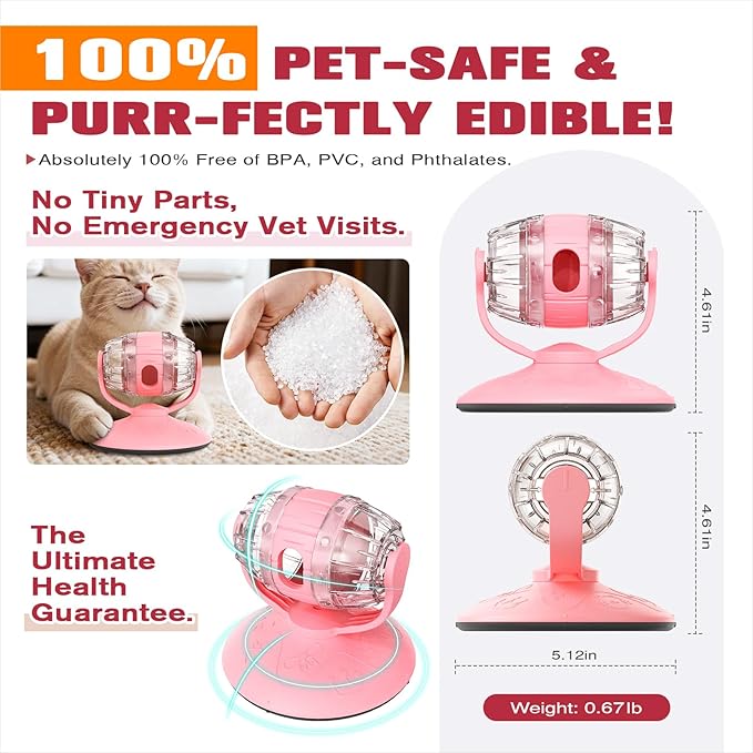 Cat Slow Feeder Toy,Beer Barrel Interactive Feeder for Cats,Interactive Mental Stimulation Food Dispenser for Indoor Cats,Slow Food Teasing Toy for Cats,Boredom Buster,Interactive Puzzle Feeder,（Pink）