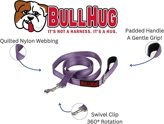 BULLHUG 6 FT Bulldog Leash with Padded Handle. Perfect for Bulldogs, French Bulldogs, Pugs & All Breeds. Leashes for Walking, Training Lead for Bulldogs (Reflective Stitching, Black)