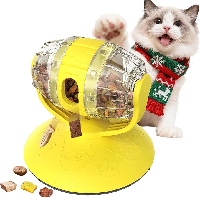 Cat Roll Feeder, Interactive Cat Toy & Dog Toys, Treat Dispenser for Indoor Cats, Small Dogs, Puppies, Slow Feeder, Enrichment Toy for IQ Training, Mental Stimulation, Relieve Boredom, Gifts (Yellow)