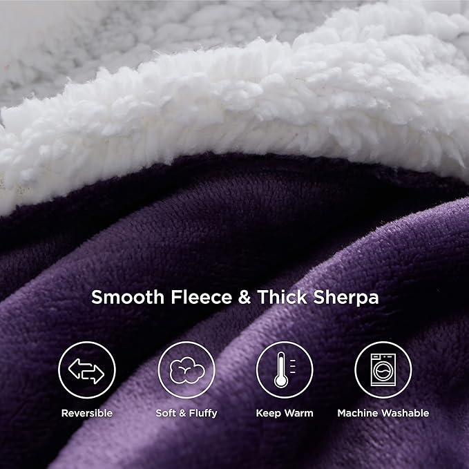 Bedsure GentleSoft Sherpa Fleece Twin Size Blanket for Couch, Non-Heated, Thick and Warm Throw Gifts for Women and Girls, Soft Fuzzy Plush Twin Blanket for Winter, Purple, 60x80 Inches