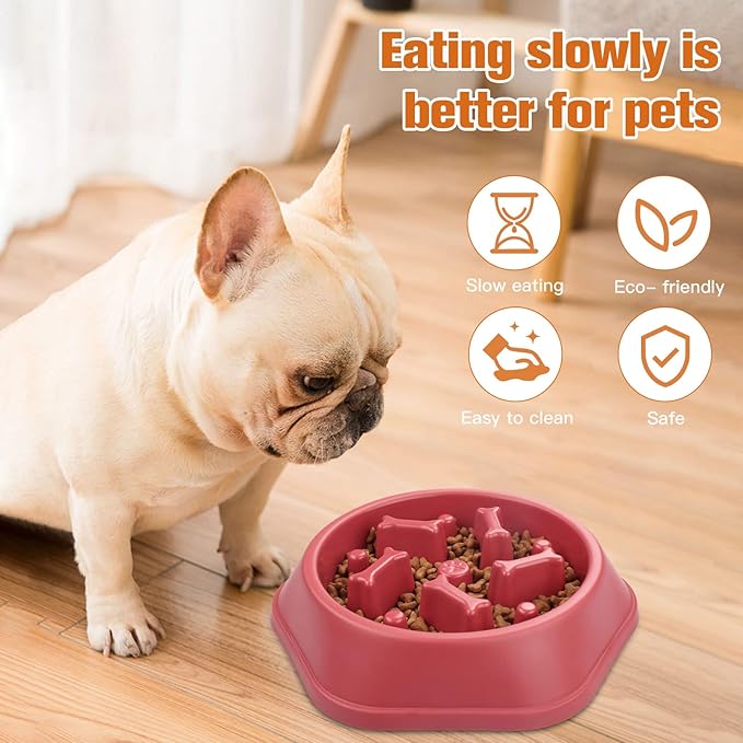 UPSKY Slow Feeder Dog Bowl Anti-Chocking Slower Feeding Puzzle Bowls, Interactive Bloat Stop Dog Food Dishes Non-Slide Lick Treat Bowl for Small Medium Dogs (Red)