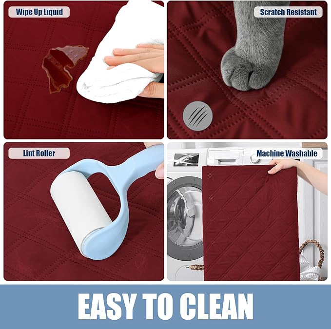 Smiry Waterproof Dog Bed Cover Pet Blanket, Soft Washable Dog Blanket for Furniture Bed Couch Sofa Reversible, Checkered (40"x80", Wine Red/Beige)