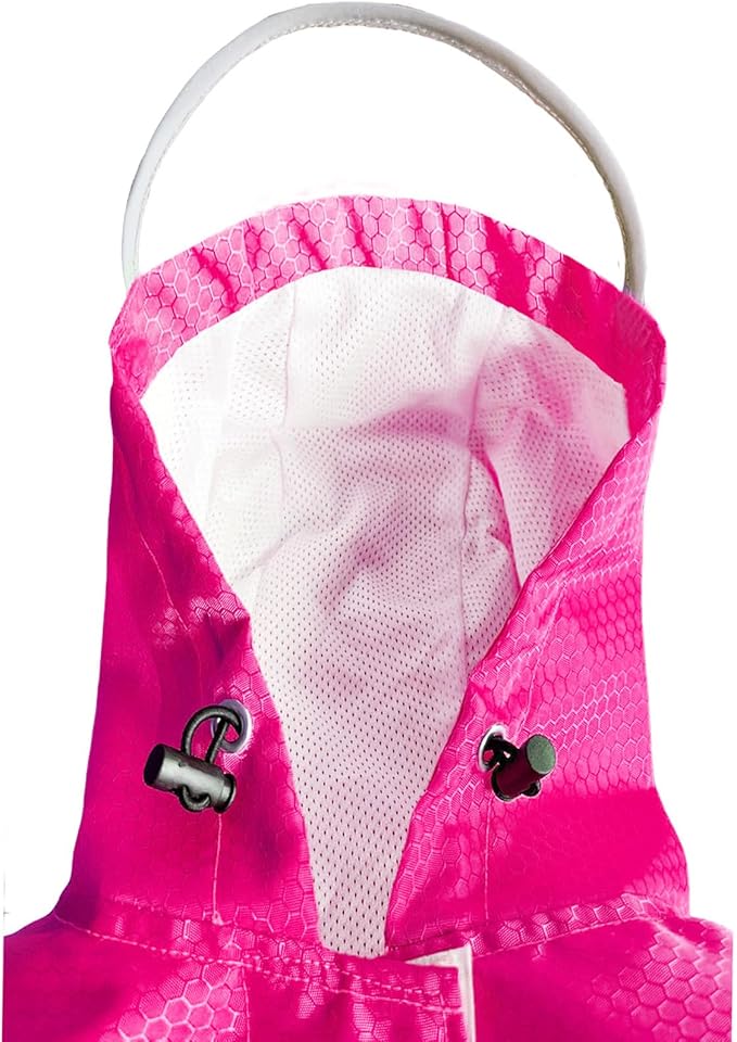 Dog Raincoat Waterproof Reflective Slicker - Lightweight Breathable Hooded Poncho Rain Coat Jacket with Adjustable Belly Strap and Leash Hole for Small Medium Large Dogs (Pink, XX-Large)