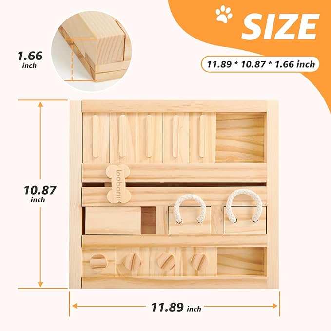 LOOBANI Dog Puzzle Toys Wooden: Slow Feeder Interactive Toys - Mental Brain Stimulation, Treat Dispensing & Entertainment/Food Slow Feeder for Small to Large Dogs - Square Slide Puzzle Toy