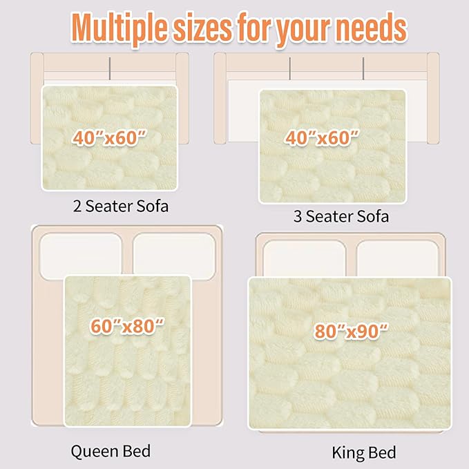 Water Resistant Blanket for Bed Couch Sofa, 60"x80" Reversible & Washable Microfiber Blanket, Queen Size Waterproof Throw, Pet Friendly & Leakproof (Snow White/Bright White)